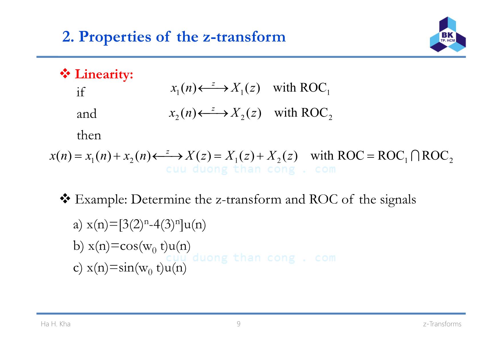 Bài giảng Xử lý tín hiệu số - Chương 5: z-Transform - Hà Hoàng Kha trang 9