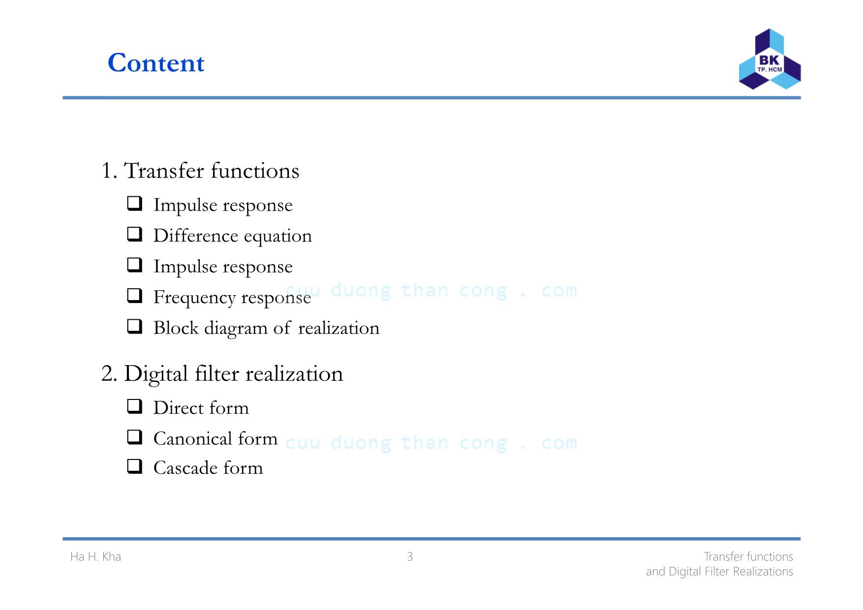 Bài giảng Xử lý tín hiệu số - Chương 6: Transfer functions and digital filter realization - Hà Hoàng Kha trang 3