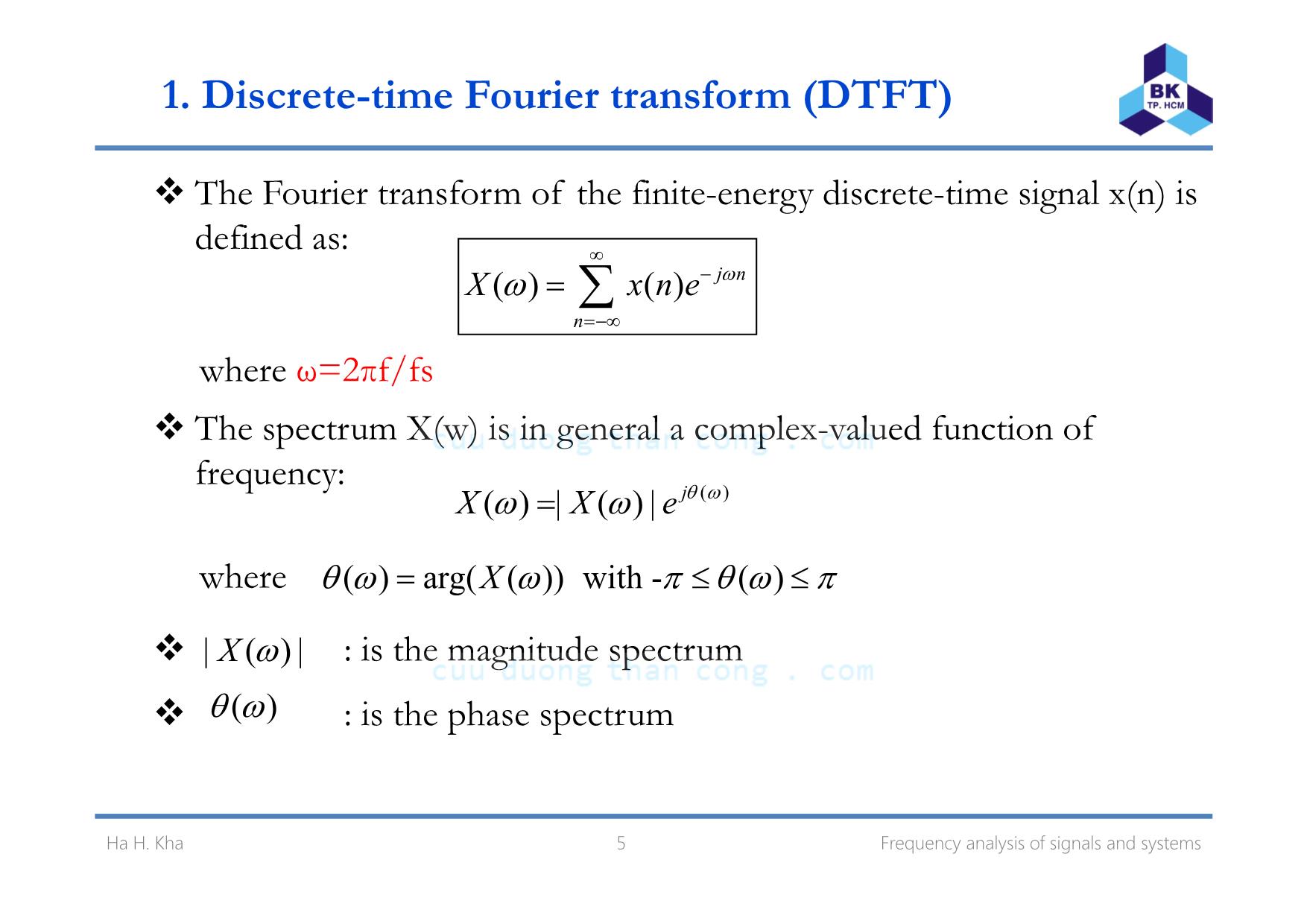 Bài giảng Xử lý tín hiệu số - Chương 7: Frequency analysis of signals and systems - Hà Hoàng Kha trang 5