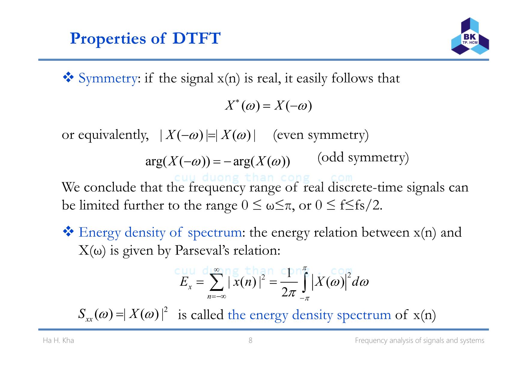 Bài giảng Xử lý tín hiệu số - Chương 7: Frequency analysis of signals and systems - Hà Hoàng Kha trang 8