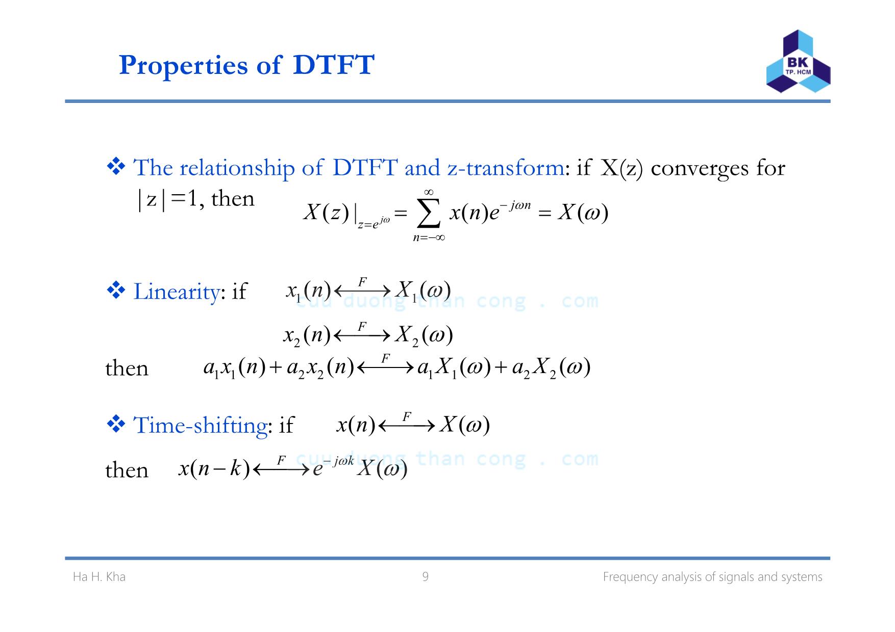 Bài giảng Xử lý tín hiệu số - Chương 7: Frequency analysis of signals and systems - Hà Hoàng Kha trang 9