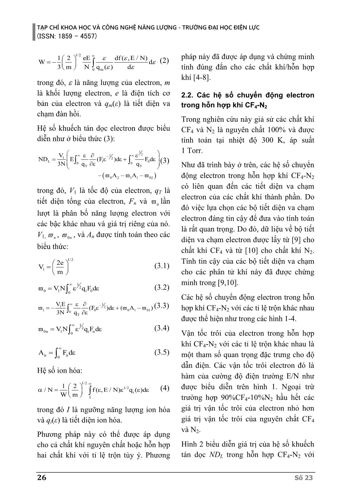 Các hệ số chuyển động electron và giới hạn cường độ điện trường trong hỗn hợp khí CF4-N2 trang 3