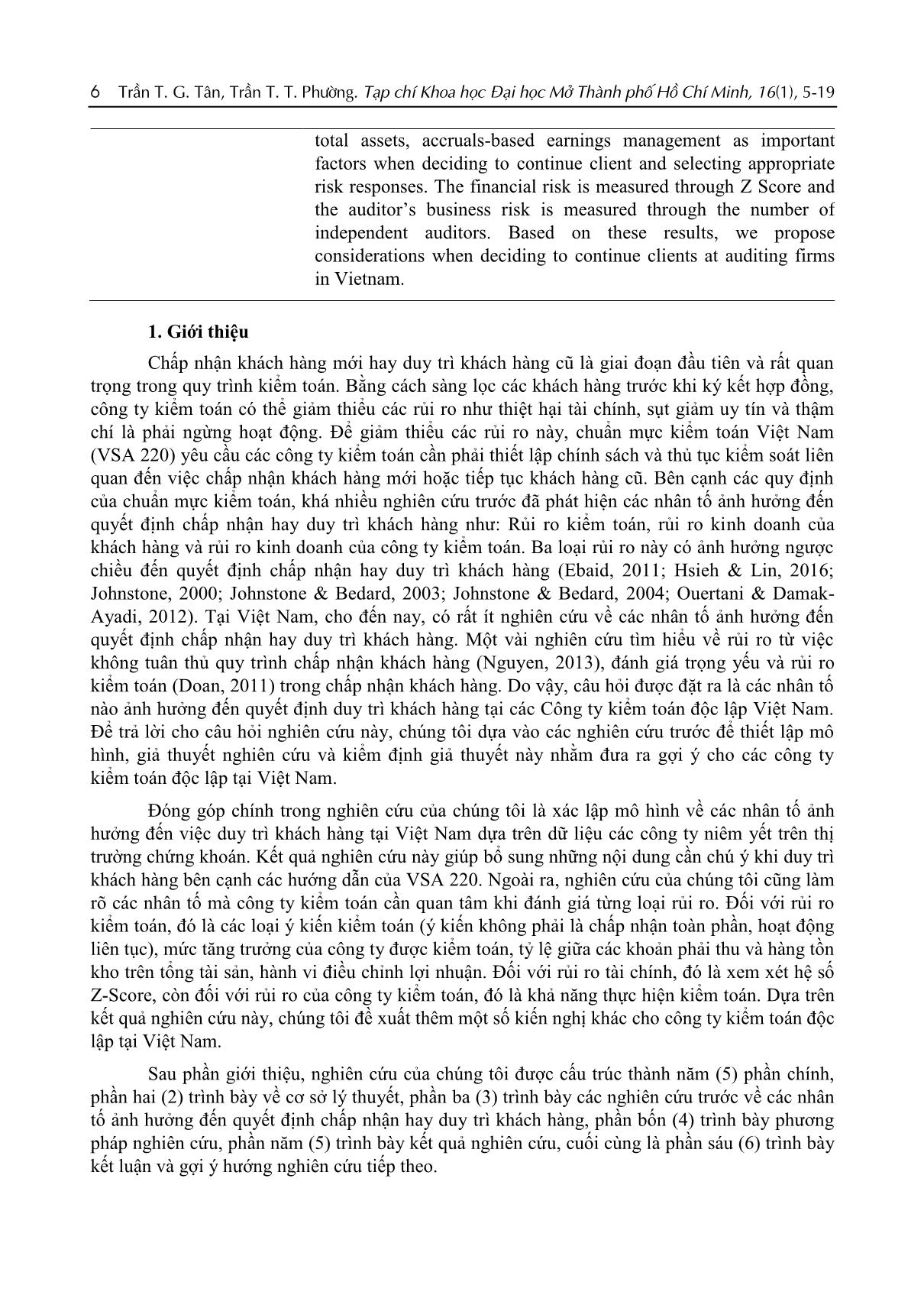Các nhân tố ảnh hưởng đến quyết định duy trì khách hàng tại các Công ty kiểm toán độc lập - Nghiên cứu thực nghiệm tại Việt Nam trang 2
