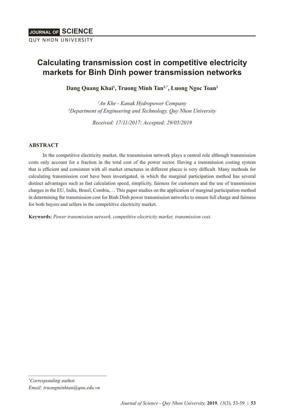 Calculating transmission cost in competitive electricity markets for Binh Dinh power transmission networks trang 1