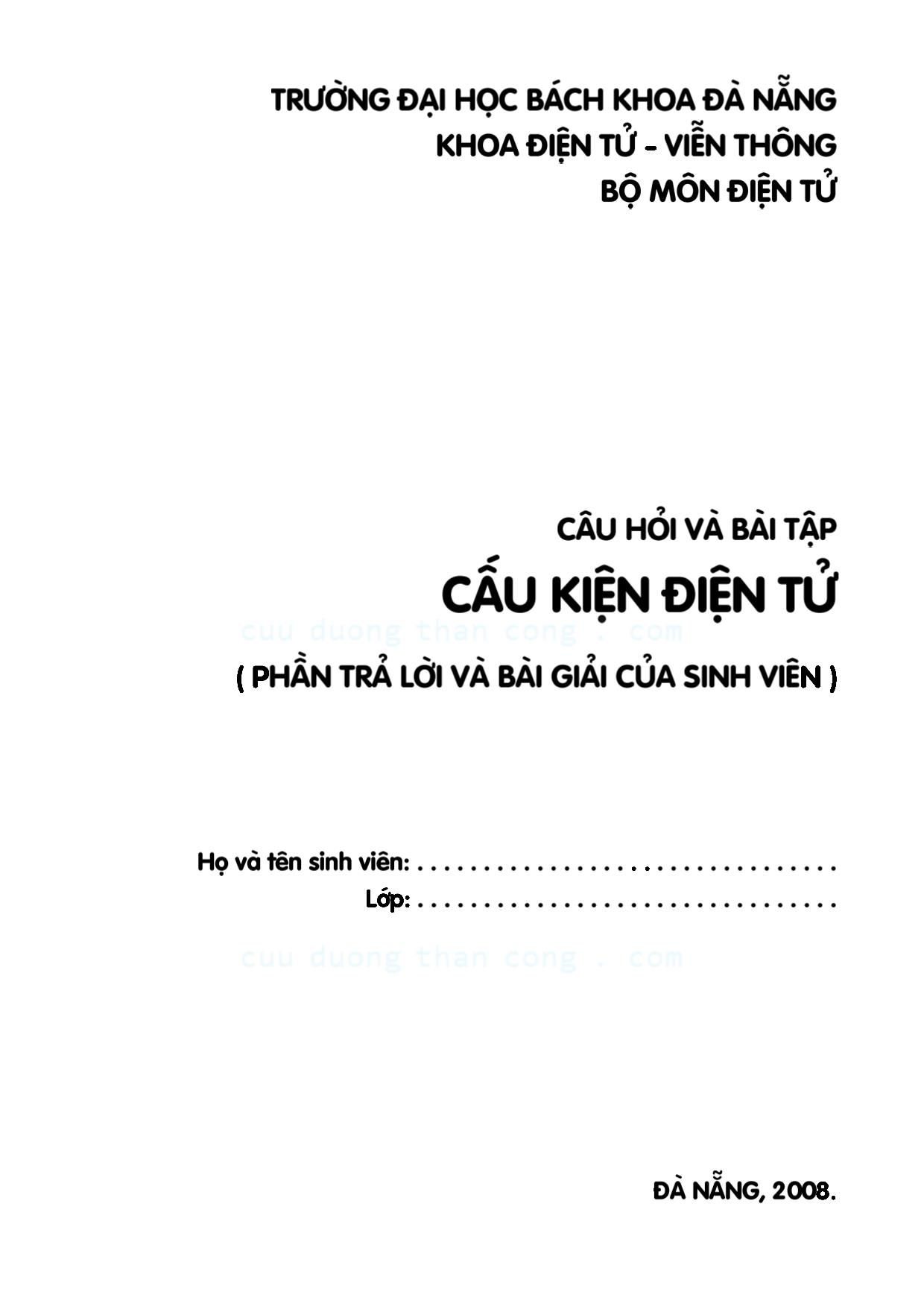 Câu hỏi và bài tập Cấu kiện điện tử trang 1