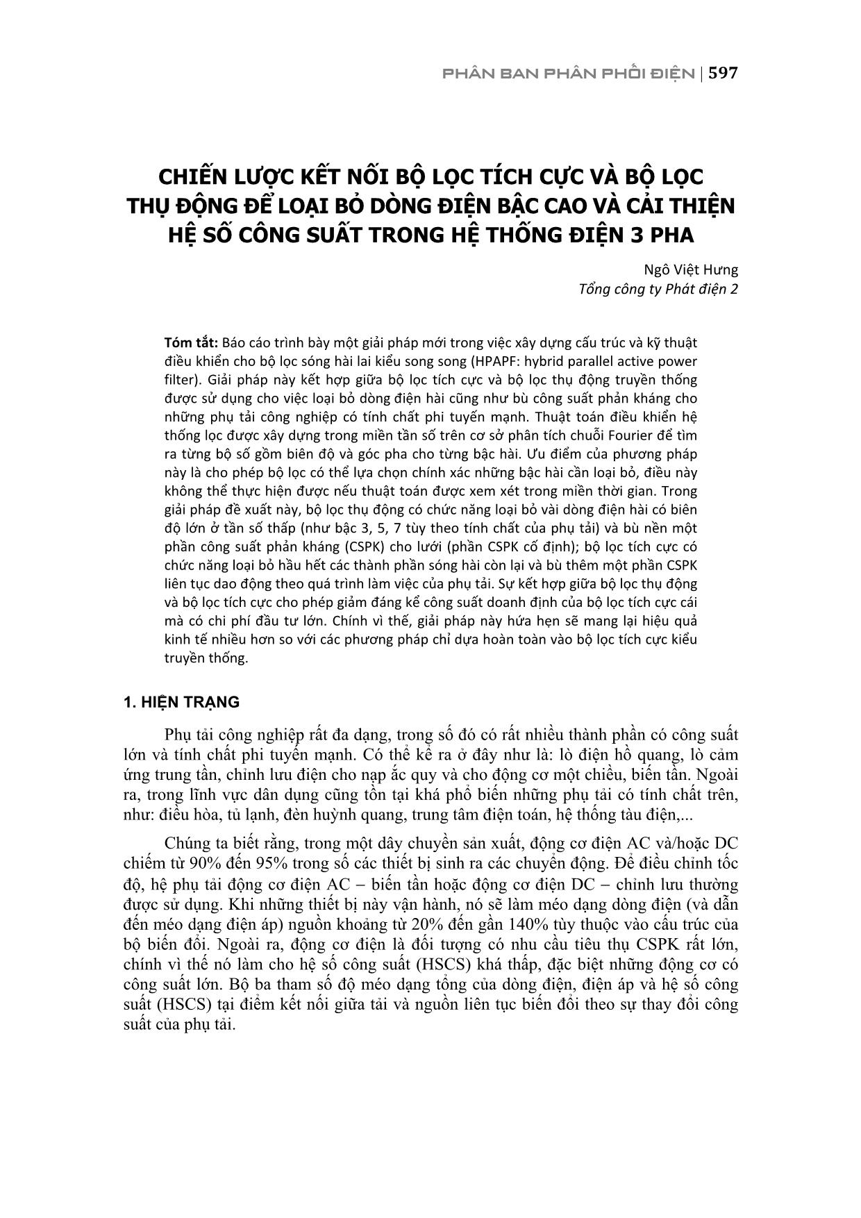 Chiến lược kết nối bộ lọc tích cực và bộ lọc thụ động để loại bỏ dòng điện bậc cao và cải thiện hệ số công suất trong hệ thống điện 3 pha trang 1