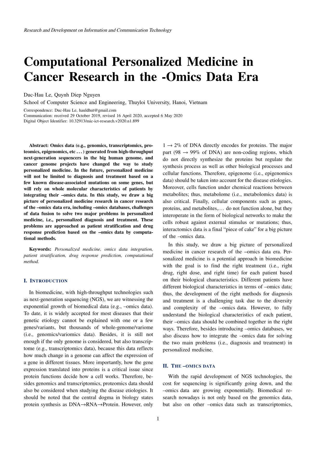 Computational personalized medicine in cancer research in the-omics data era trang 1