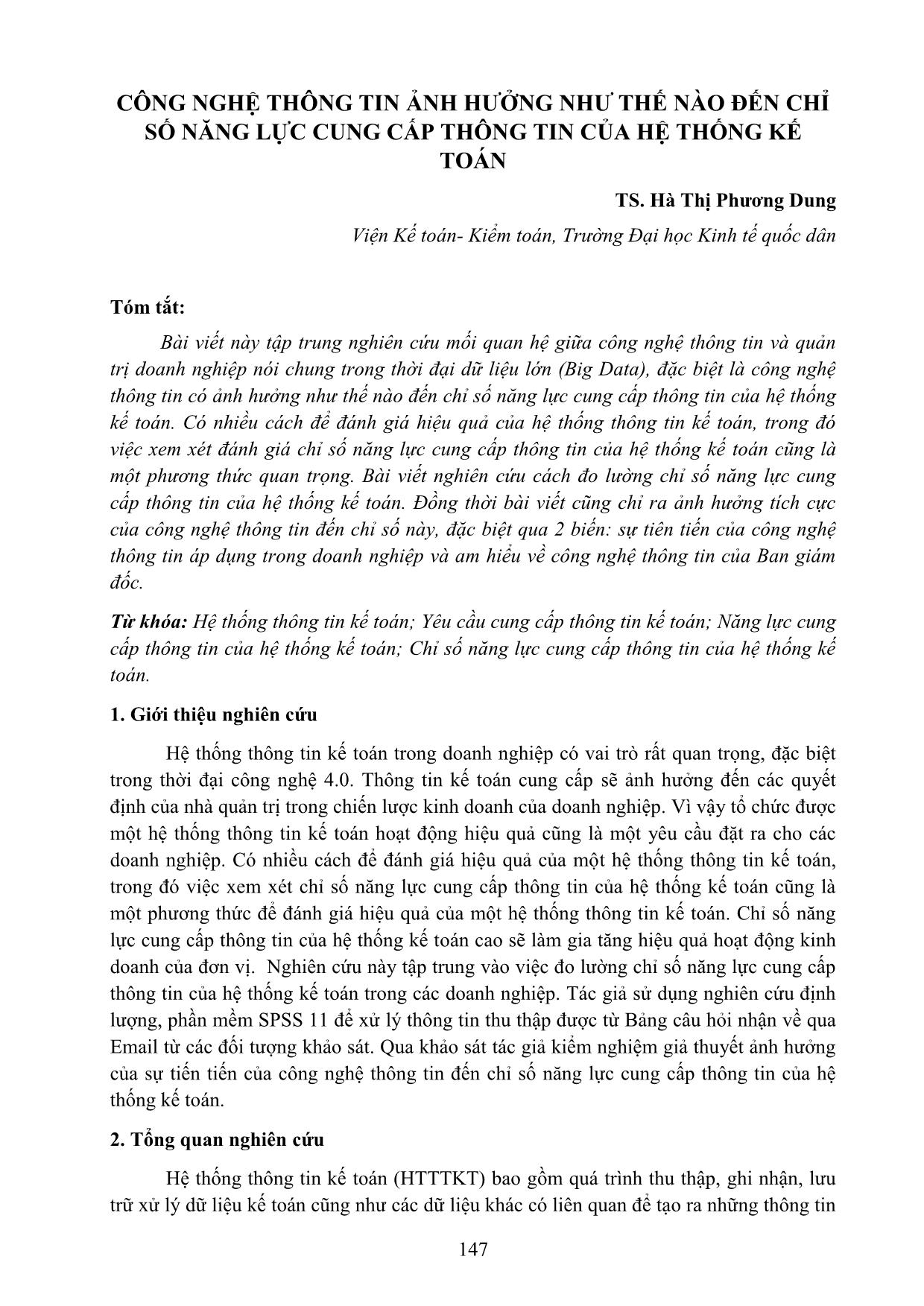 Công nghệ thông tin ảnh hưởng như thế nào đến ch số năng lực cung cấp thông tin của hệ thống kế toán trang 1