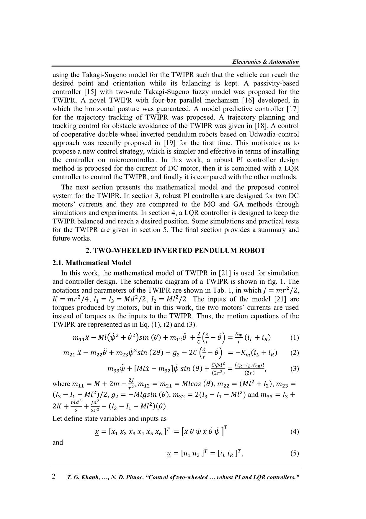 Control of two - wheeled inverted pendulum robot using robust pi and lqr controllers trang 2