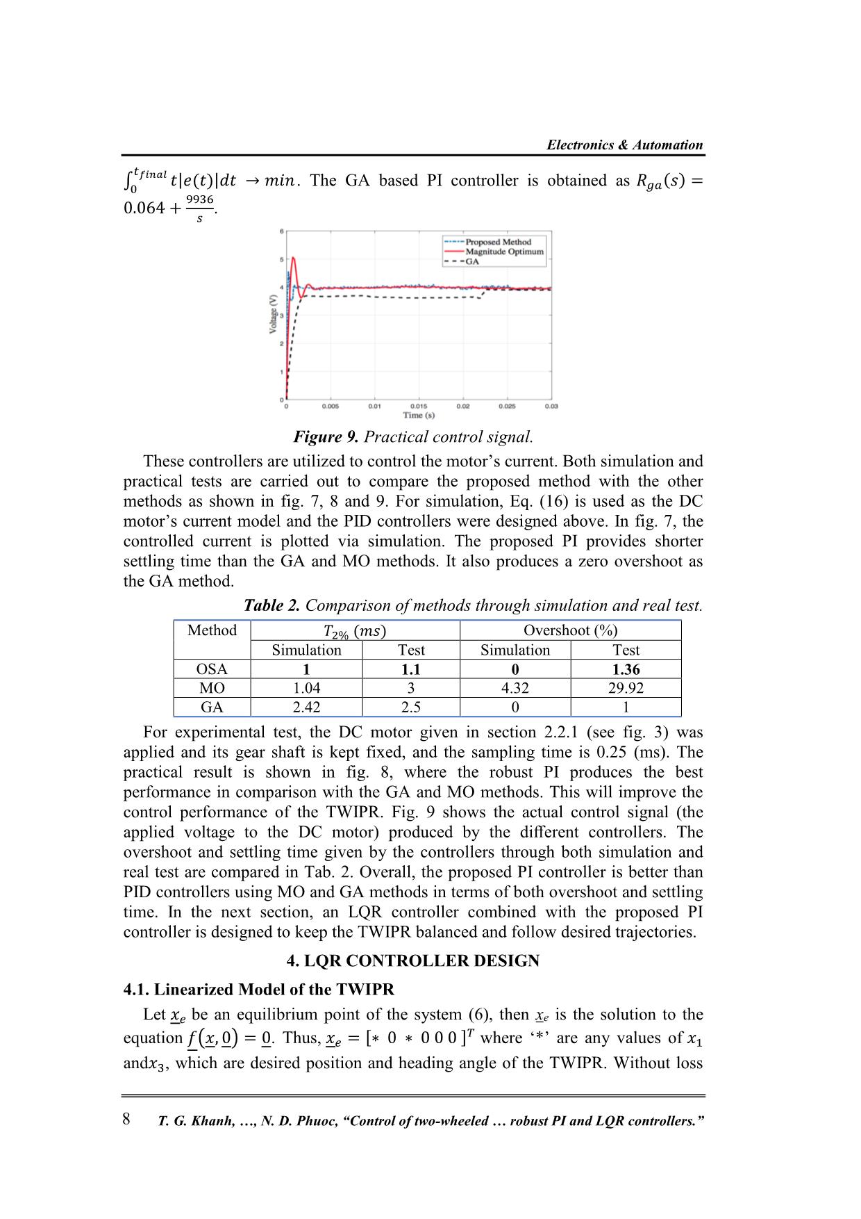 Control of two - wheeled inverted pendulum robot using robust pi and lqr controllers trang 8