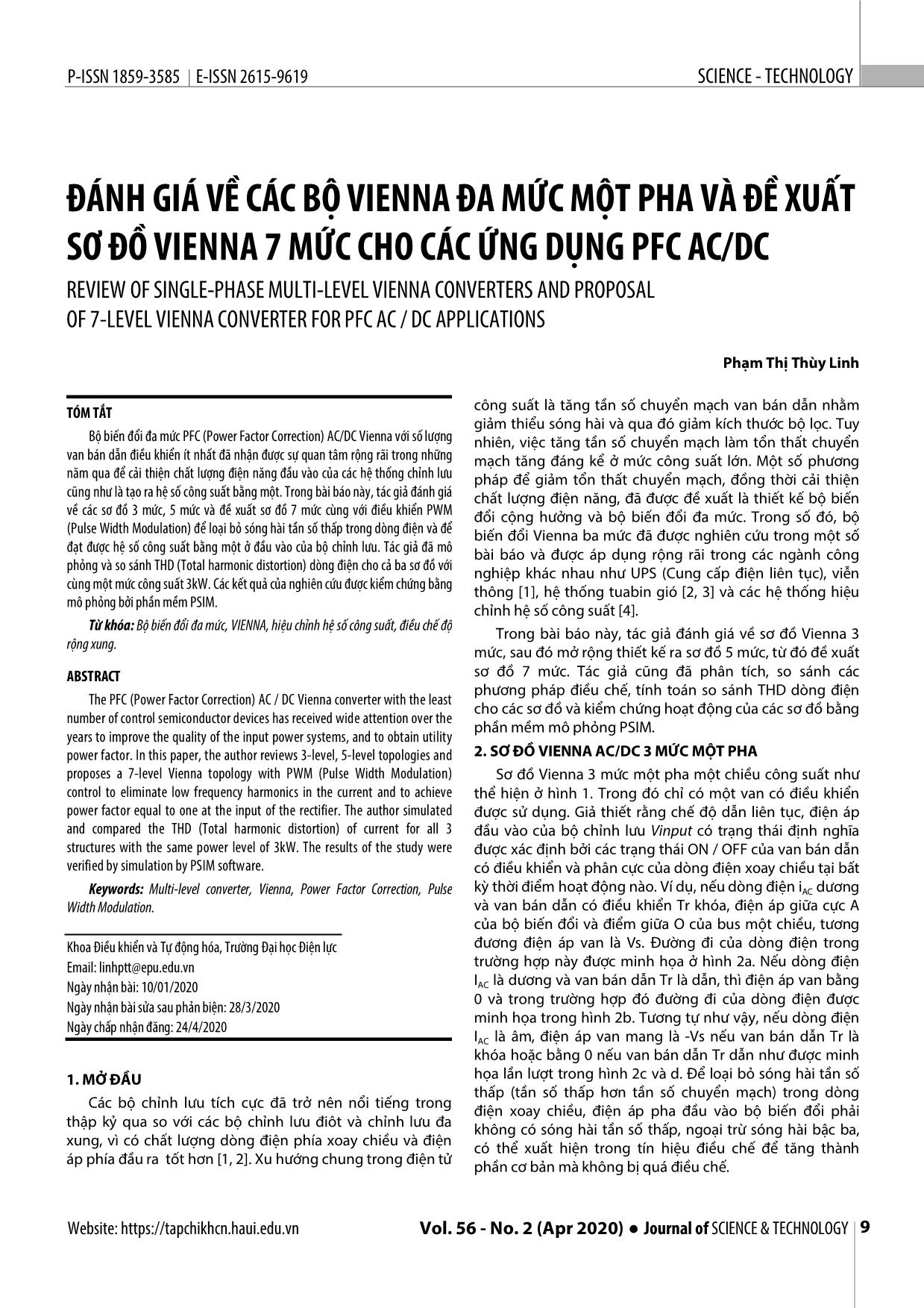 Đánh giá về các bộ vienna đa mức một pha và đề xuất sơ đồ vienna 7 mức cho các ứng dụng PFC AC/DC trang 1