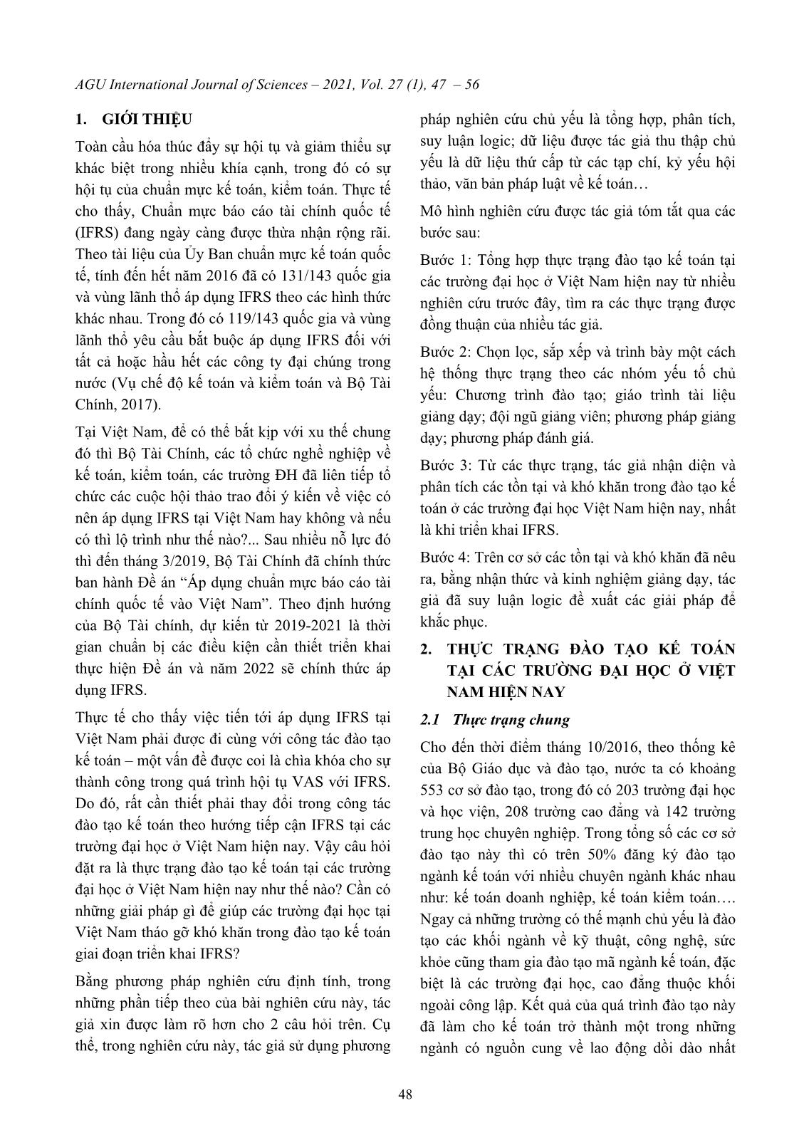 Đào tạo kế toán tại các trường đại học ở Việt Nam giai đoạn hội tụ chuẩn mực kế toán Việt Nam (VAS) và chuẩn mực Báo cáo tài chính quốc tế  (IFRS) trang 2