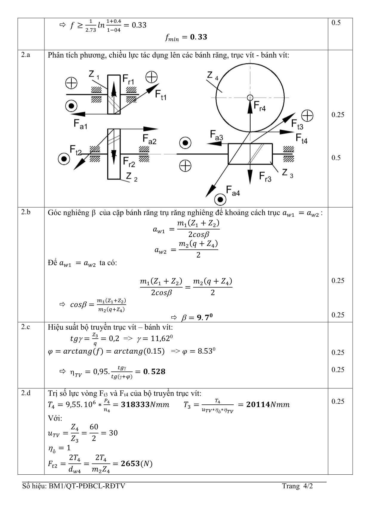 Đề thi Cuối học kỳ 3 môn Nguyên lý chi tiết máy - Năm học 2014-2015 trang 4