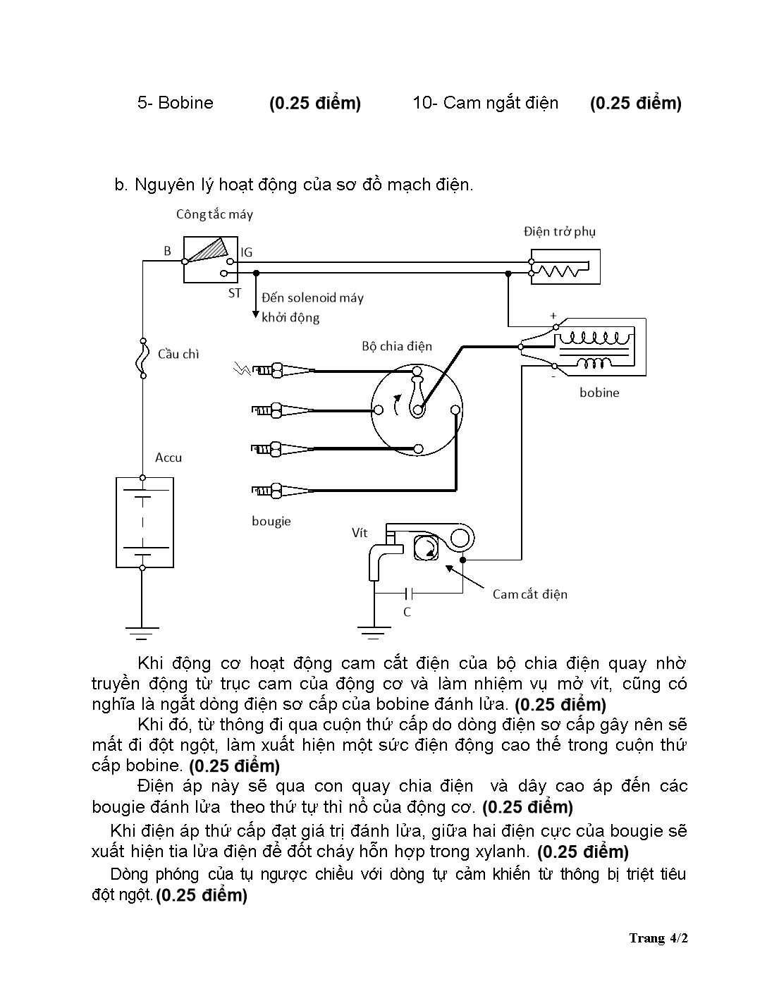 Đề thi kết thúc học kì 4 môn Hệ thống điện, điện tử ô tô trang 4