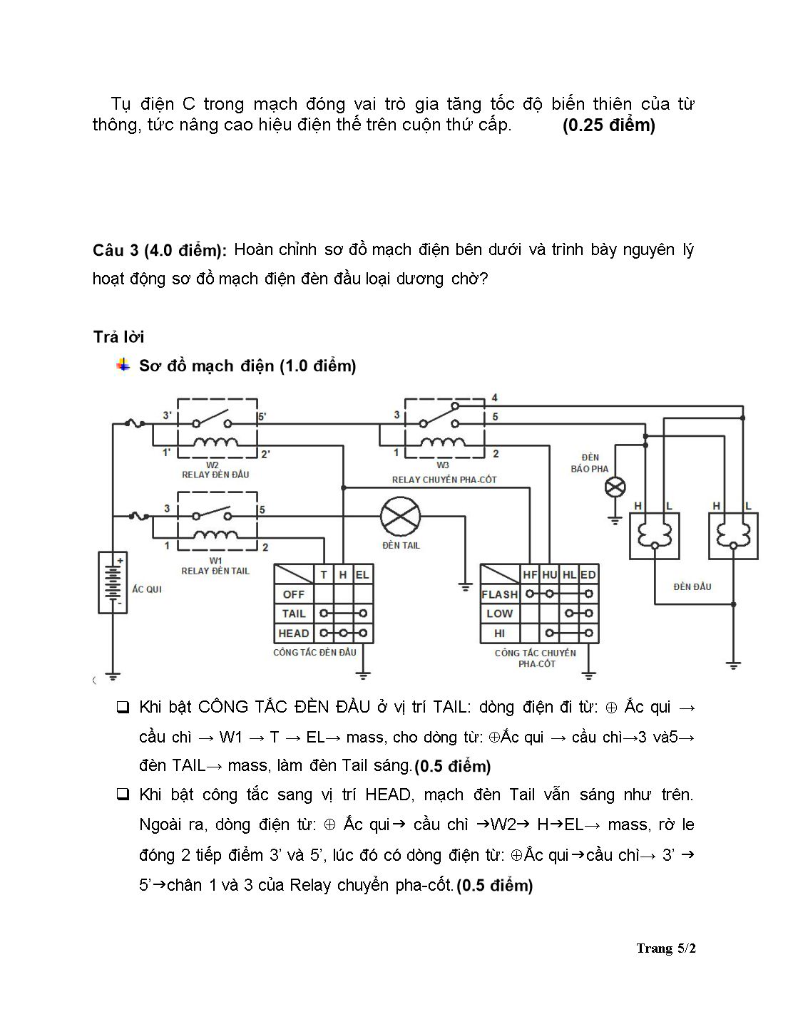 Đề thi kết thúc học kì 4 môn Hệ thống điện, điện tử ô tô trang 5