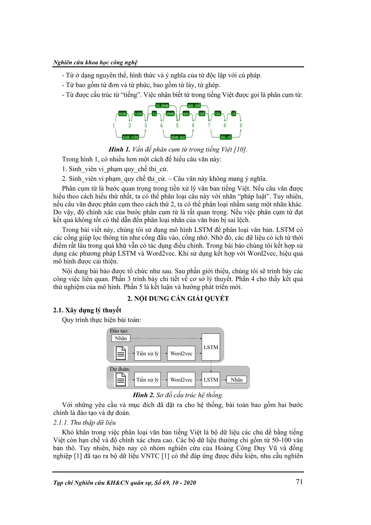 Đề xuất thuật toán phân loại văn bản tiếng Việt sử dụng mạng LSTM và Word2vec trang 3