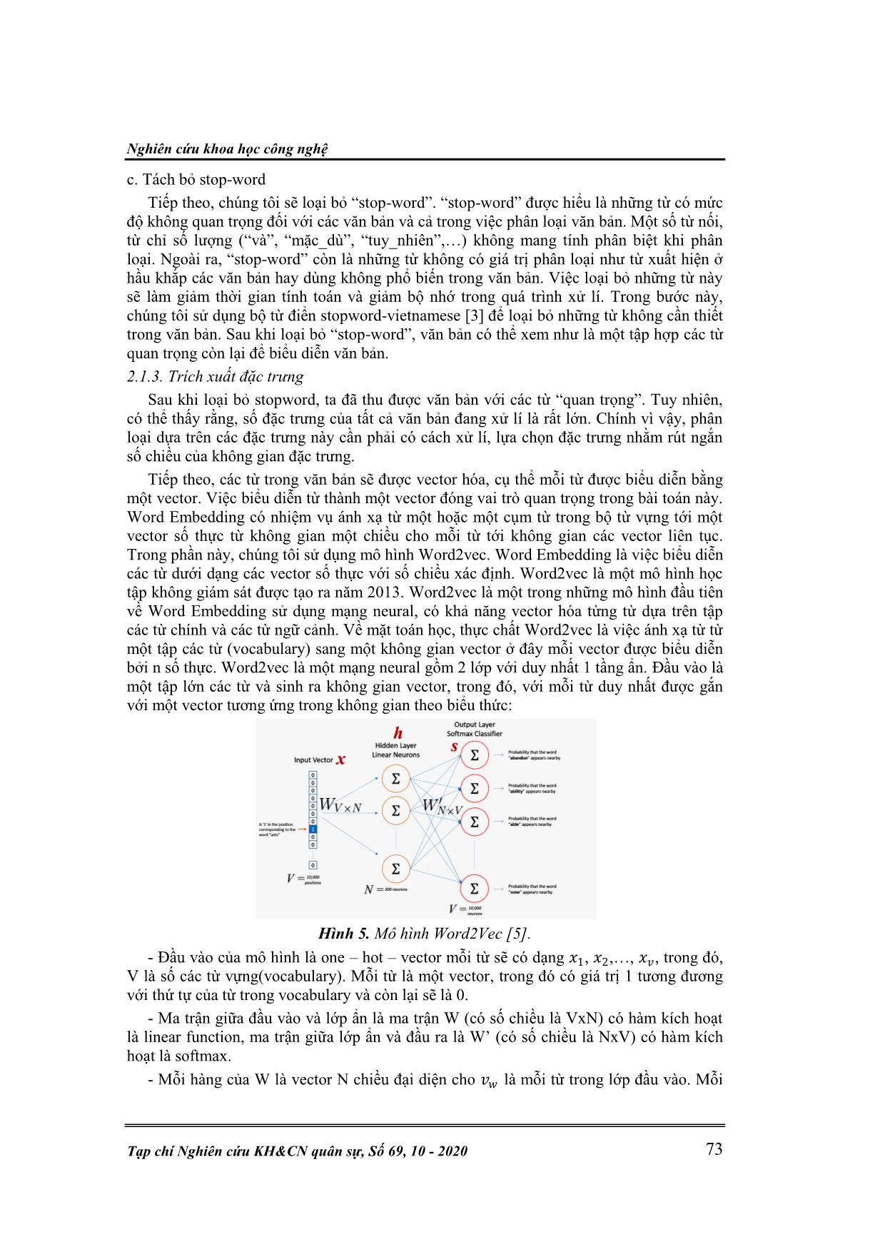 Đề xuất thuật toán phân loại văn bản tiếng Việt sử dụng mạng LSTM và Word2vec trang 5