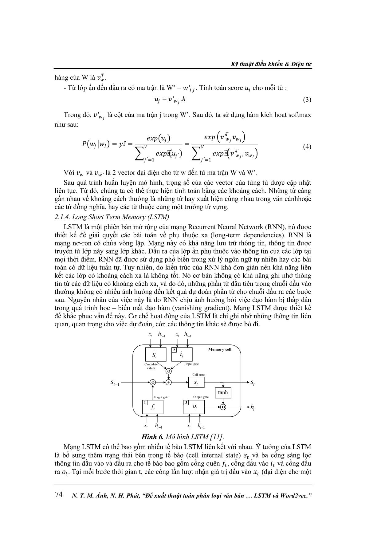 Đề xuất thuật toán phân loại văn bản tiếng Việt sử dụng mạng LSTM và Word2vec trang 6