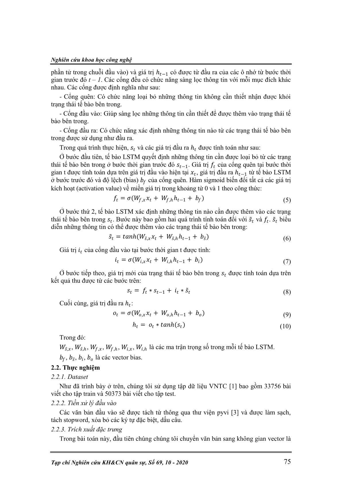 Đề xuất thuật toán phân loại văn bản tiếng Việt sử dụng mạng LSTM và Word2vec trang 7