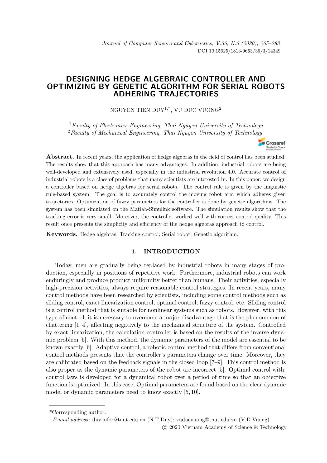 Designing hedge algebraic controller and optimizing by genetic algorithm for serial robots adhering trajectories trang 1