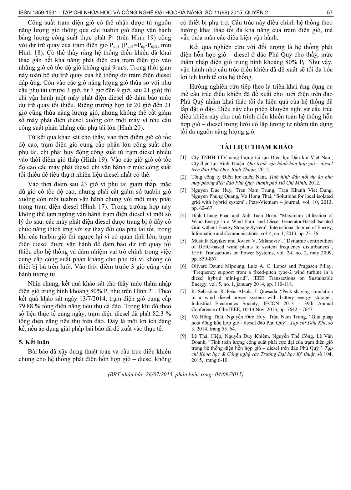 Điều khiển hệ thống phát điện hỗn hợp gió – Diesel trong lưới cô lập theo hướng tối đa hóa mức thâm nhập điện gió trang 5