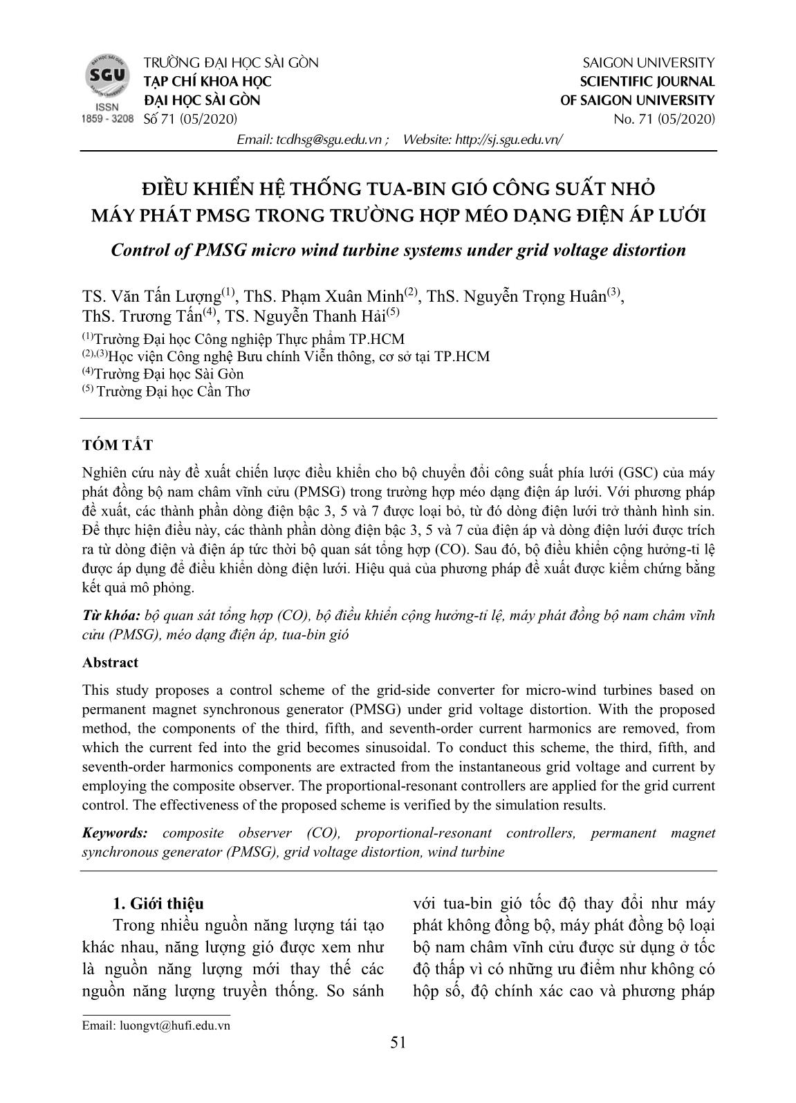 Điều khiển hệ thống tua-bin gió công suất nhỏ máy phát pmsg trong trường hợp méo dạng điện áp lưới trang 1