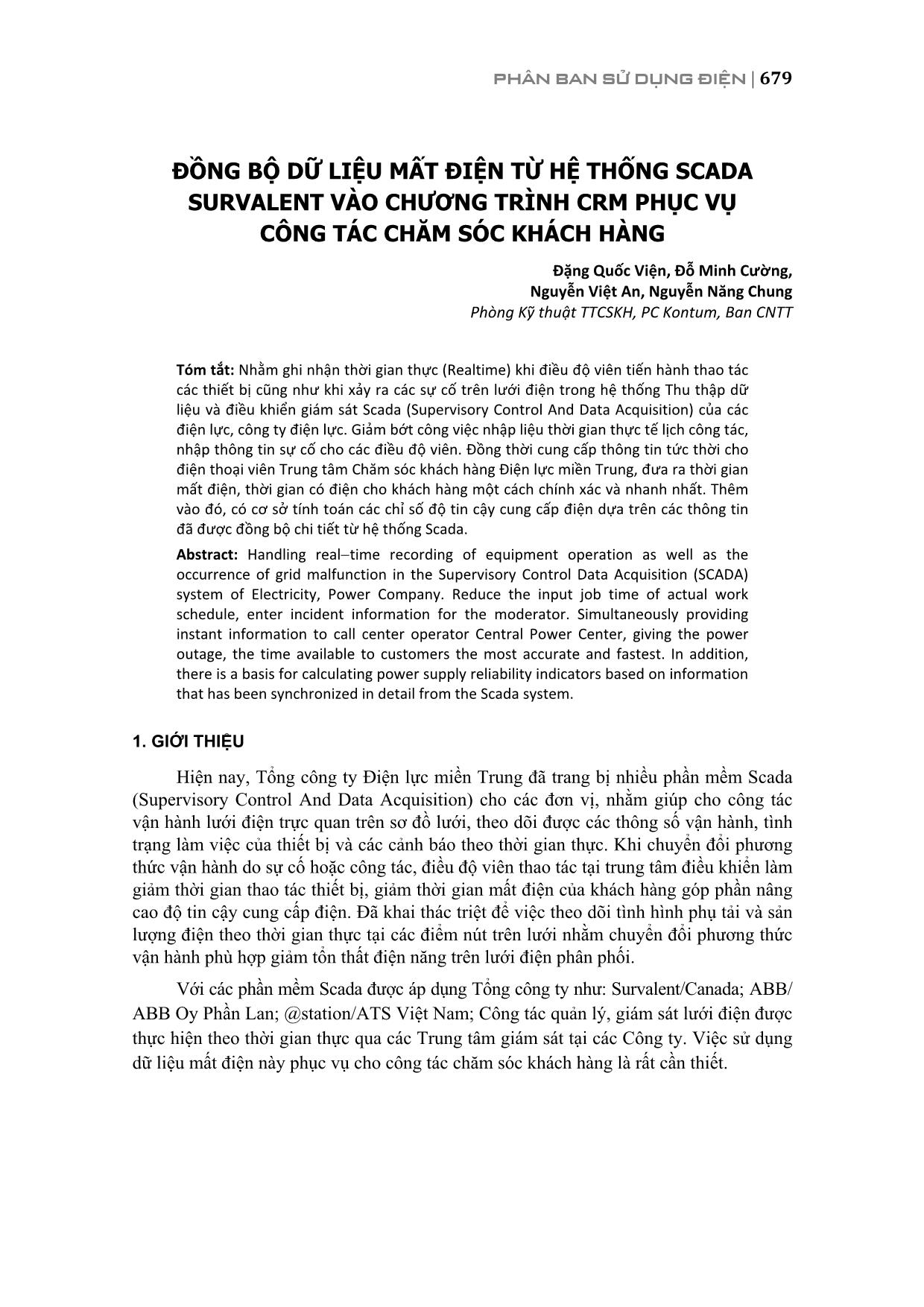 Đồng bộ dữ liệu mất điện từ hệ thống scada survalent vào chương trình crm phục vụ công tác chăm sóc khách hàng trang 1