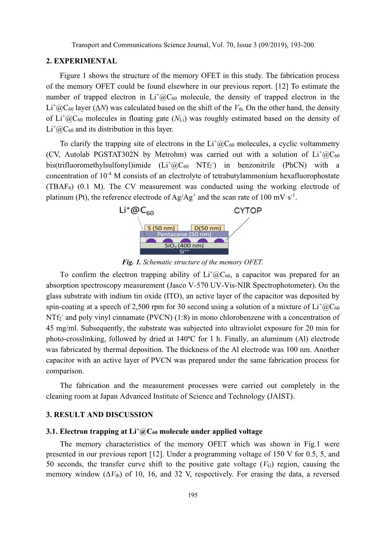 Electron trapping mechanism in a multi - level organic fet memory using lithium-ionencapsulated fullerene as the floating gate trang 3