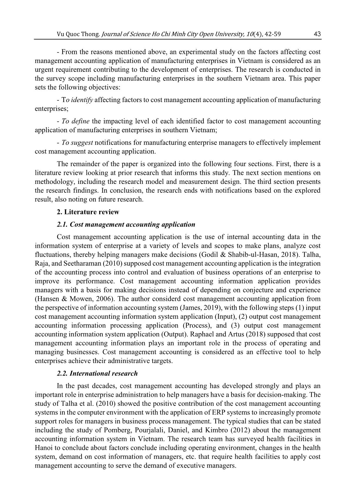 Factors affect cost management accounting application of manufacturing enterprises in Southern Vietnam trang 2