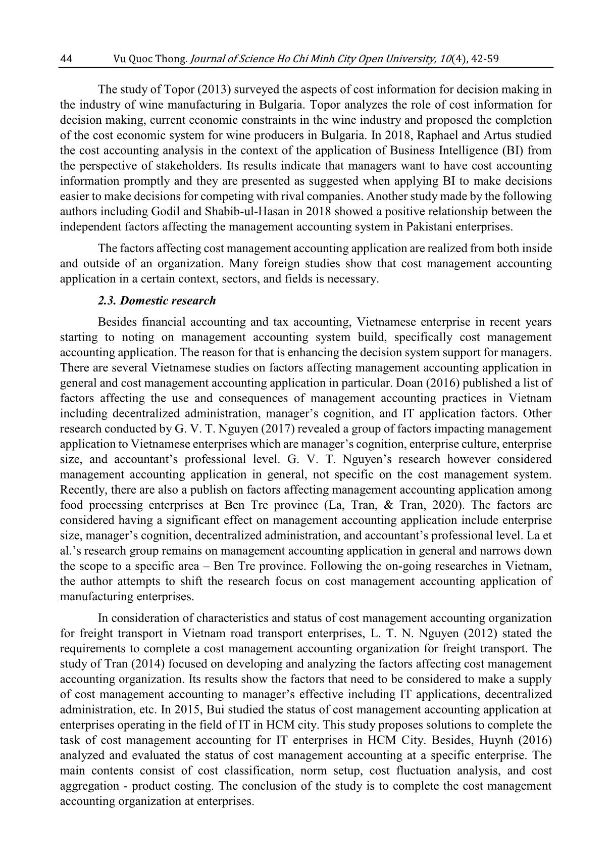 Factors affect cost management accounting application of manufacturing enterprises in Southern Vietnam trang 3