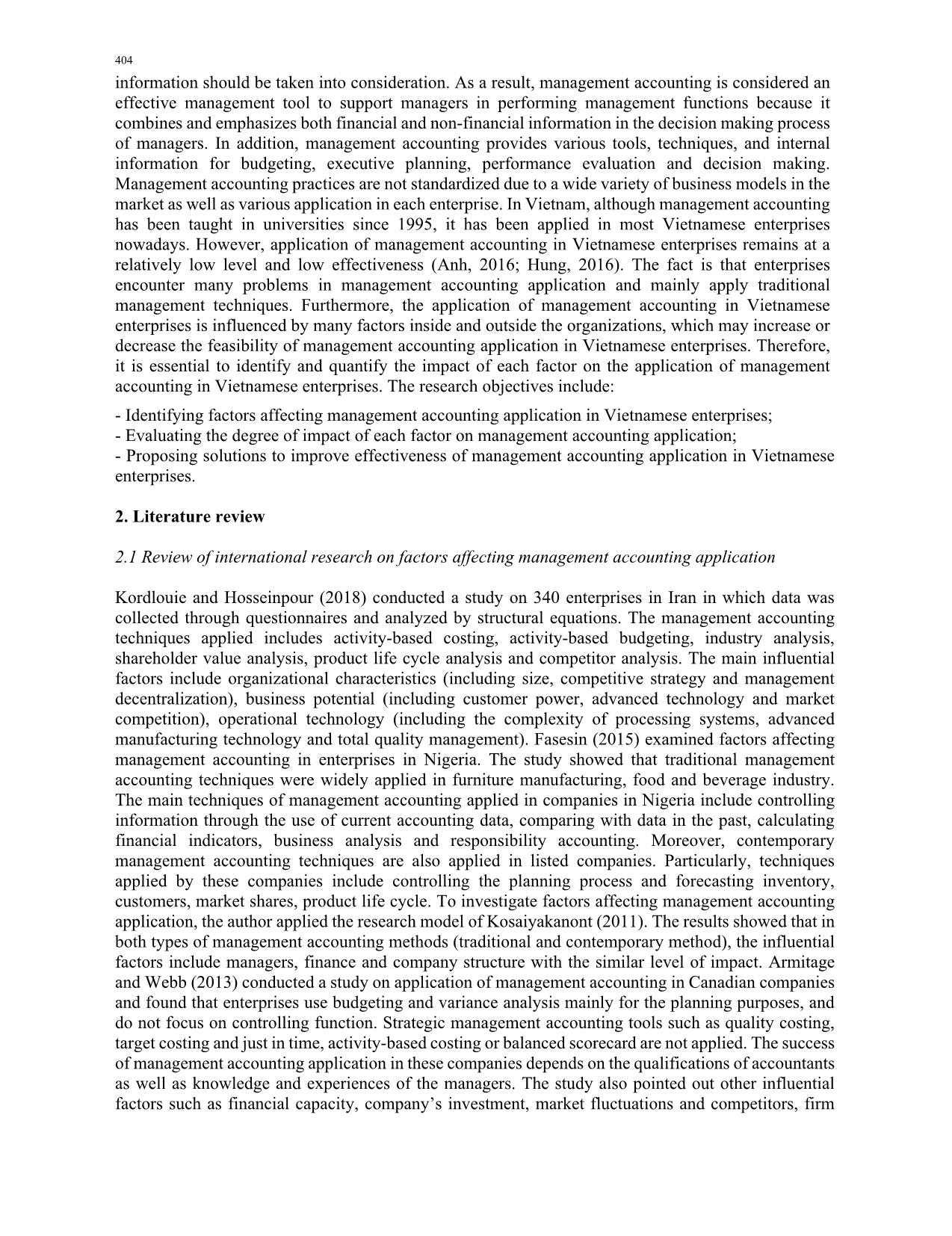 Factors affecting the application of management accounting in Vietnamese enterprises trang 2
