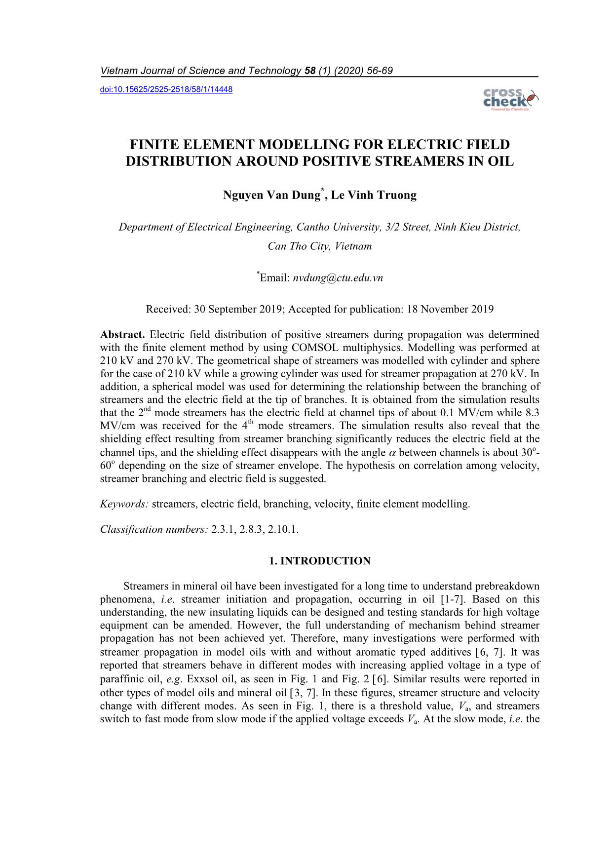 Finite element modelling for electric field distribution around positive streamers in oil trang 1