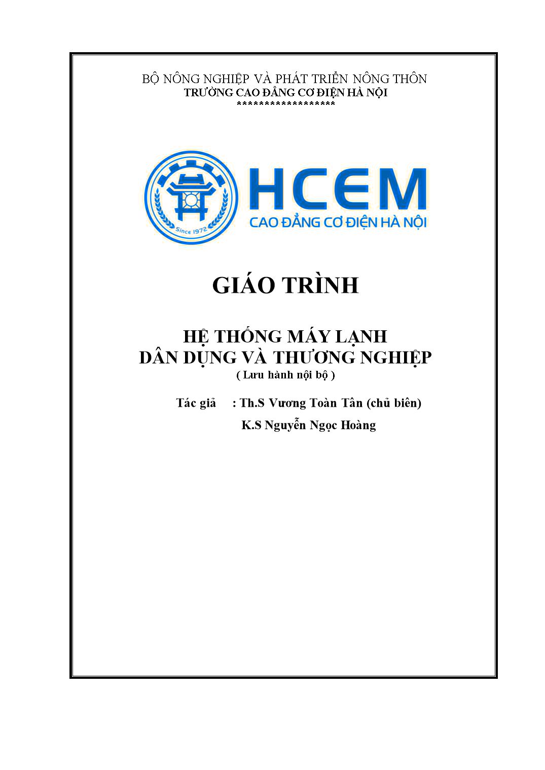 Giáo trình Hệ thống máy lạnh dân dụng và thương nghiệp trang 1