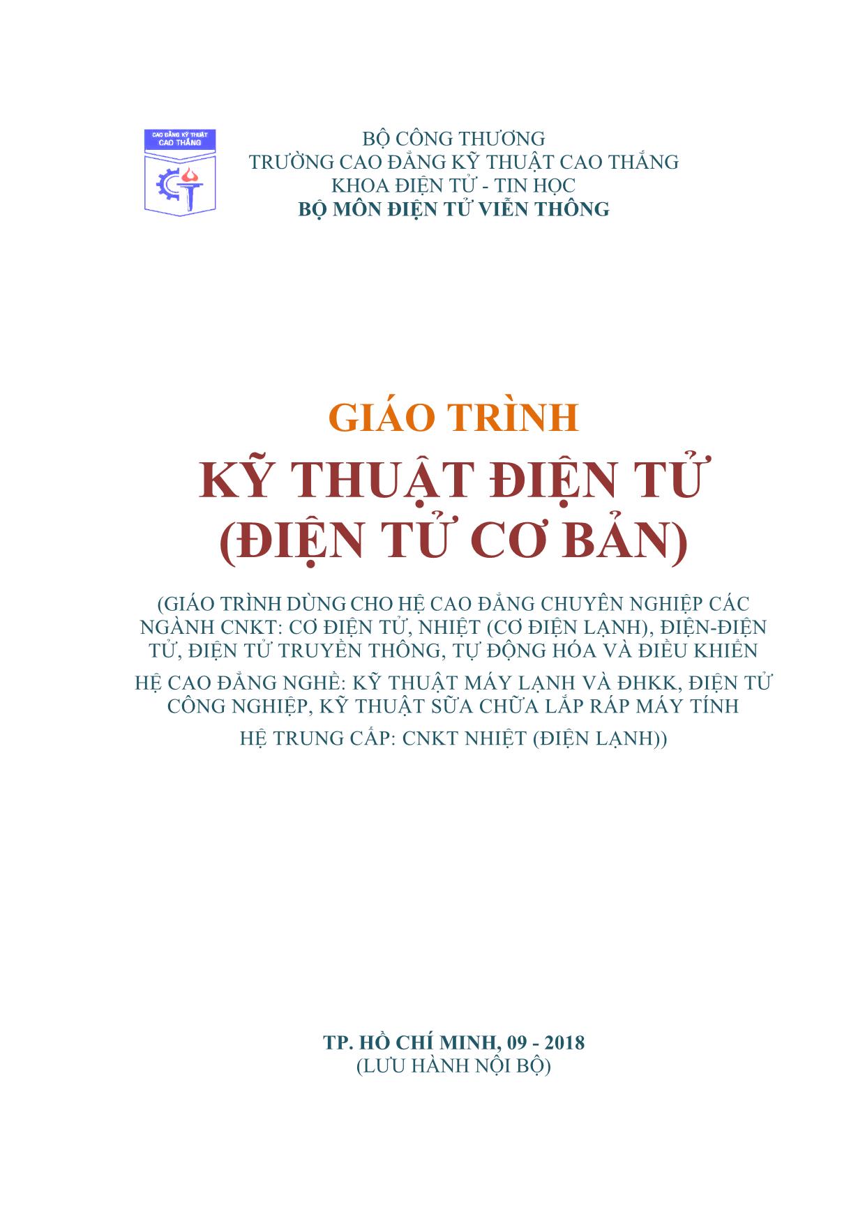 Giáo trình Kỹ thuật điện tử (Phần 1) trang 1