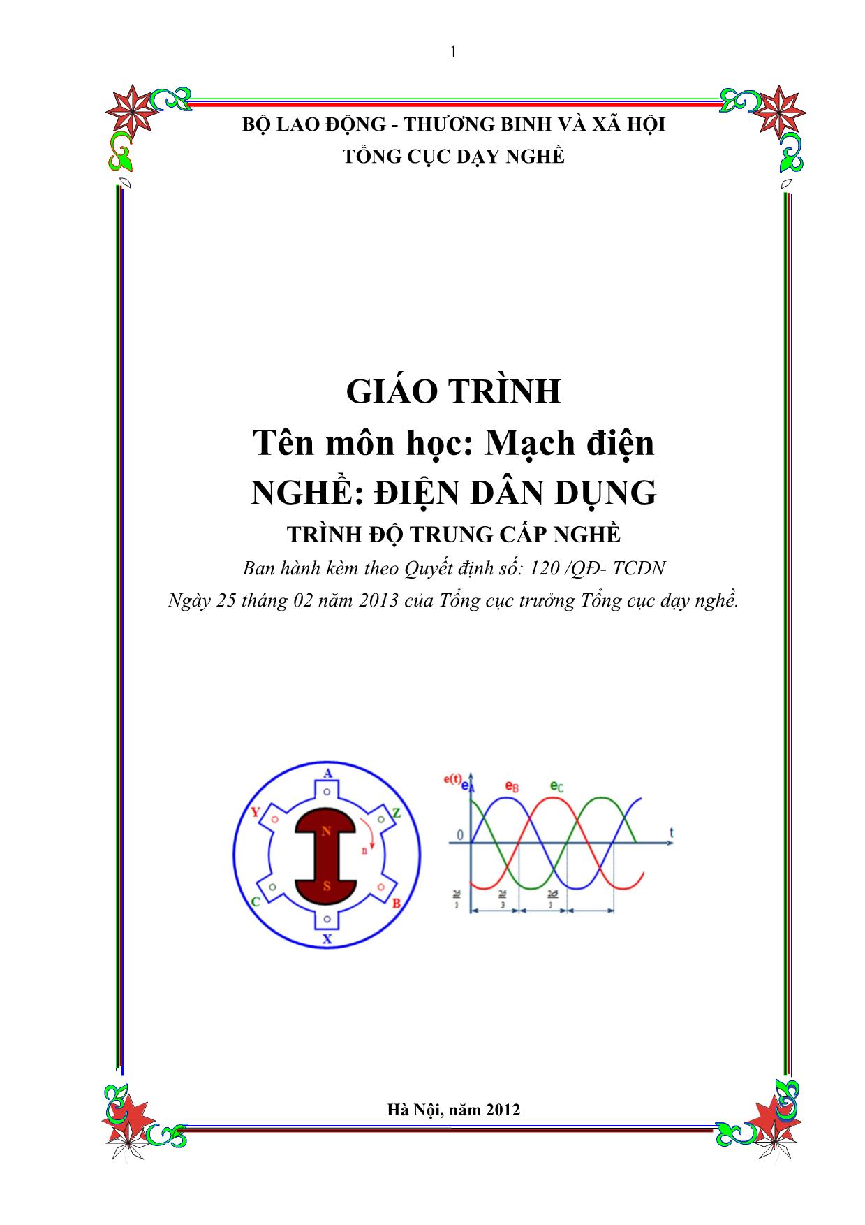 Giáo trình Mạch điện - Điện dân dụng trang 1