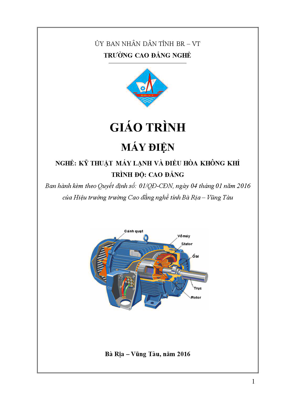 Giáo trình Máy điện - Kỹ thuật máy lạnh và điều hòa không khí trang 1