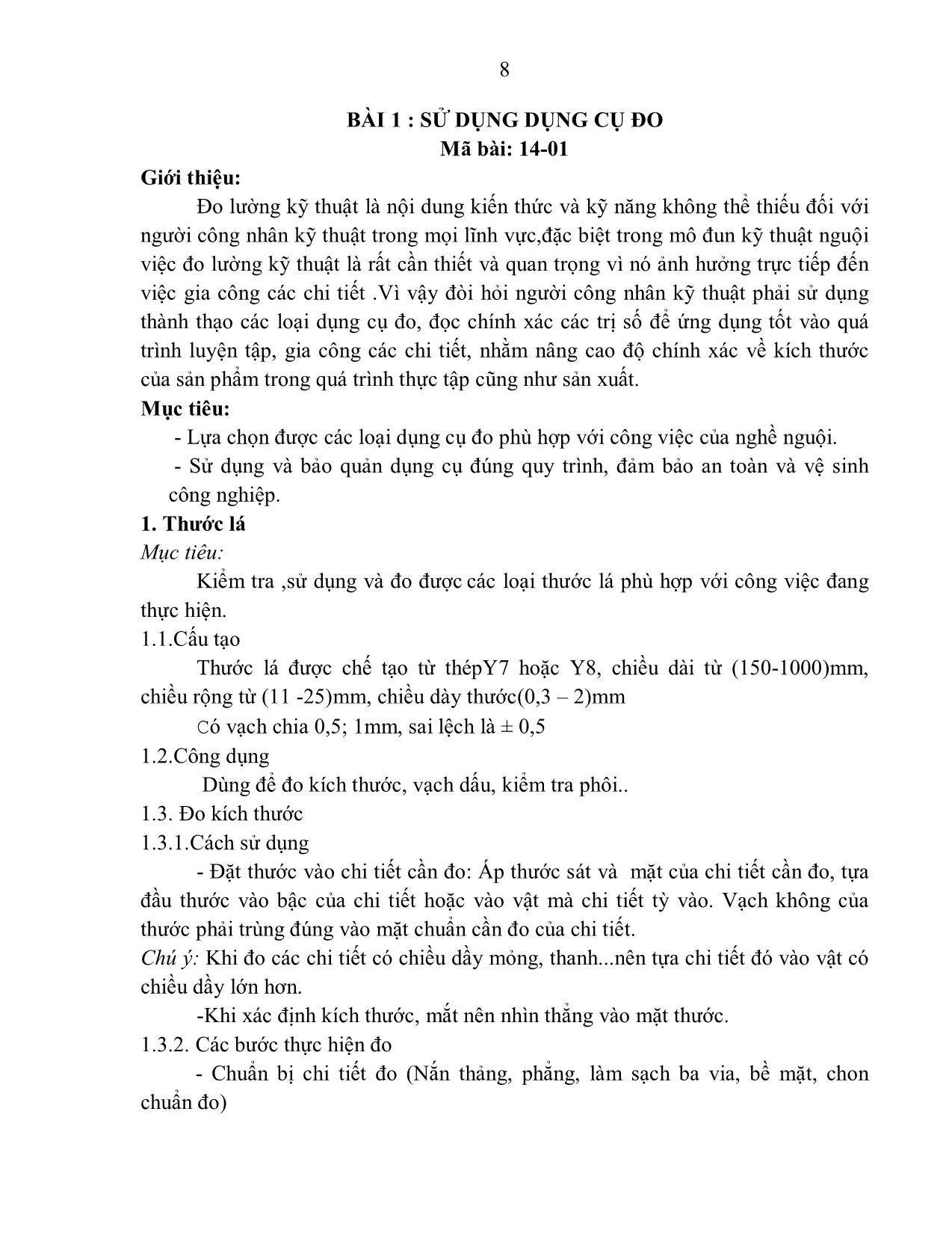 Giáo trình Mô đun 15: Kỹ thuật nguội - Điện công nghiệp trang 8