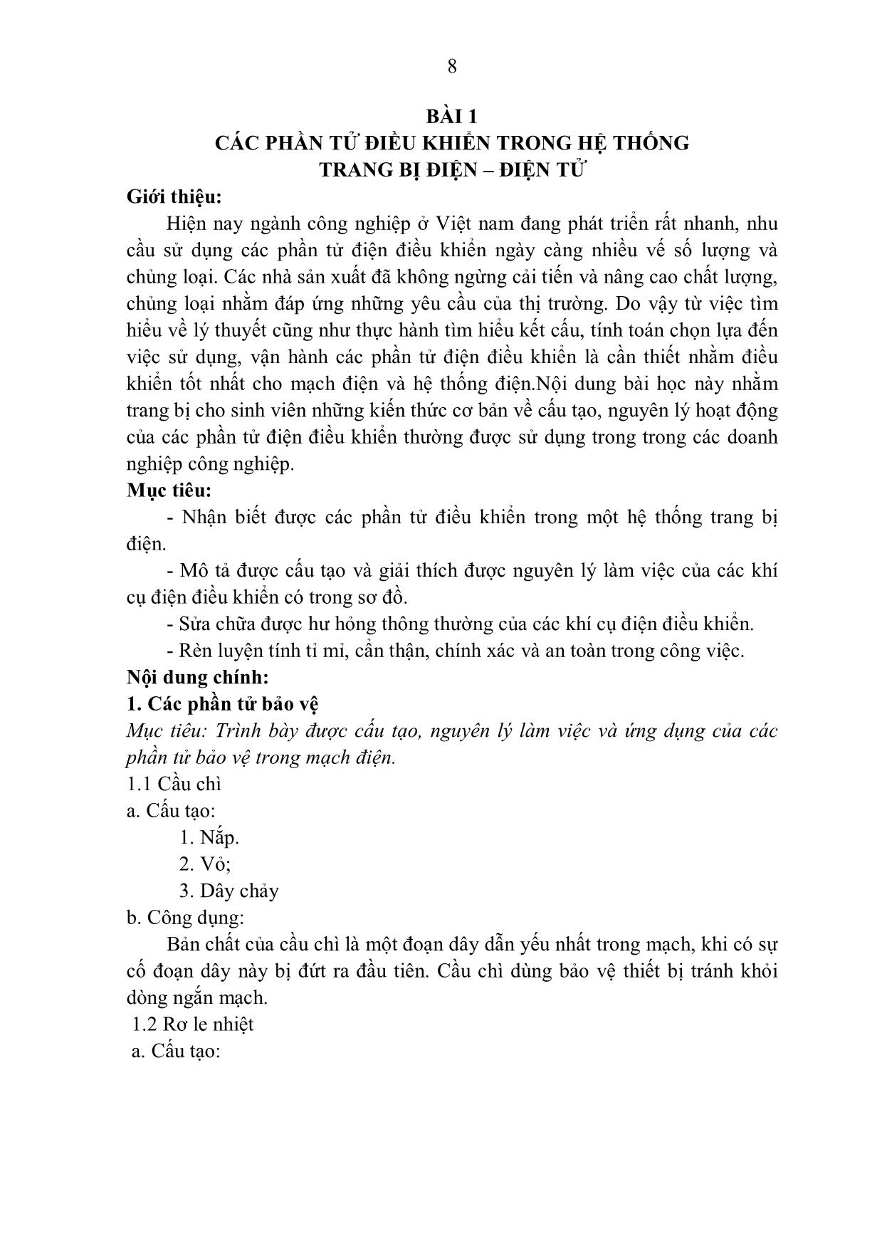 Giáo trình Mô đun 22: Trang bị điện 1 - Điện công nghiệp trang 8