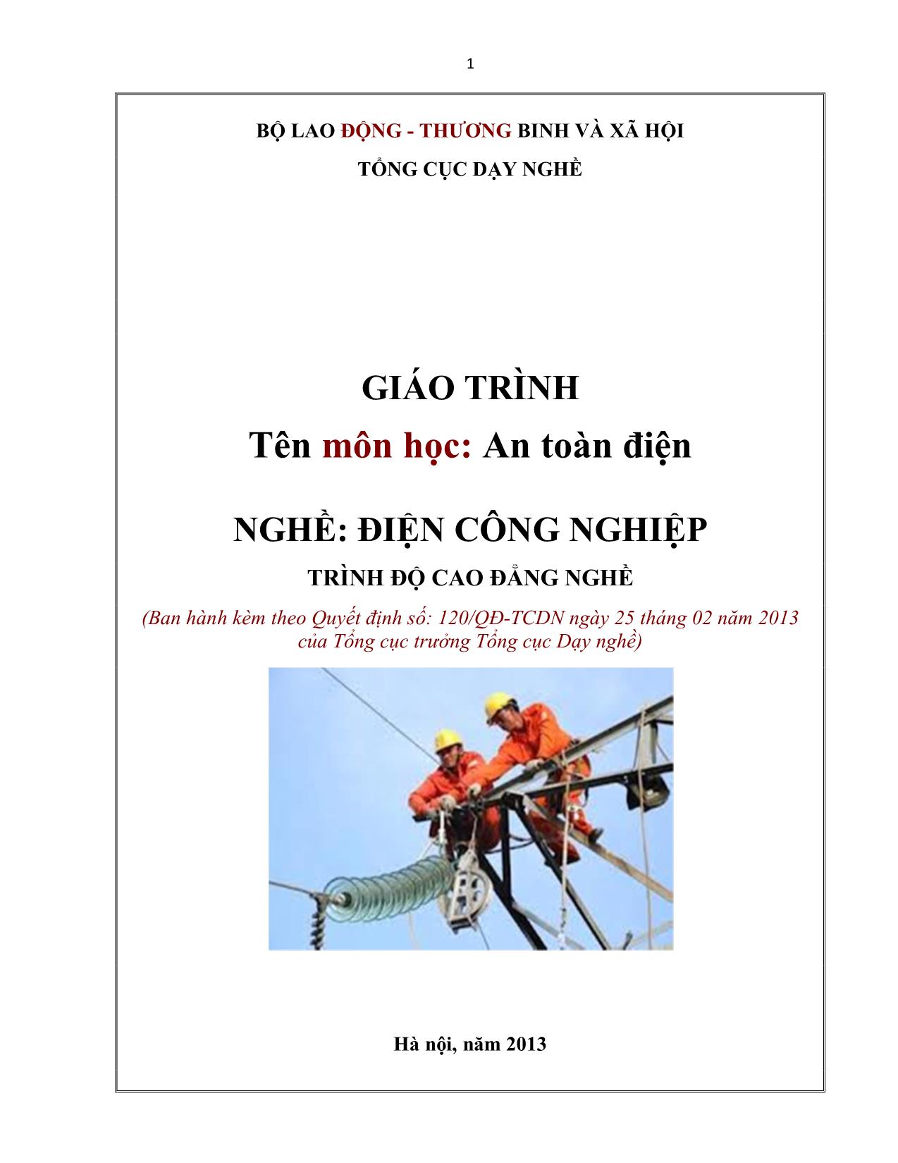Giáo trình Mô đun An toàn điện - Điện công nghiệp trang 1