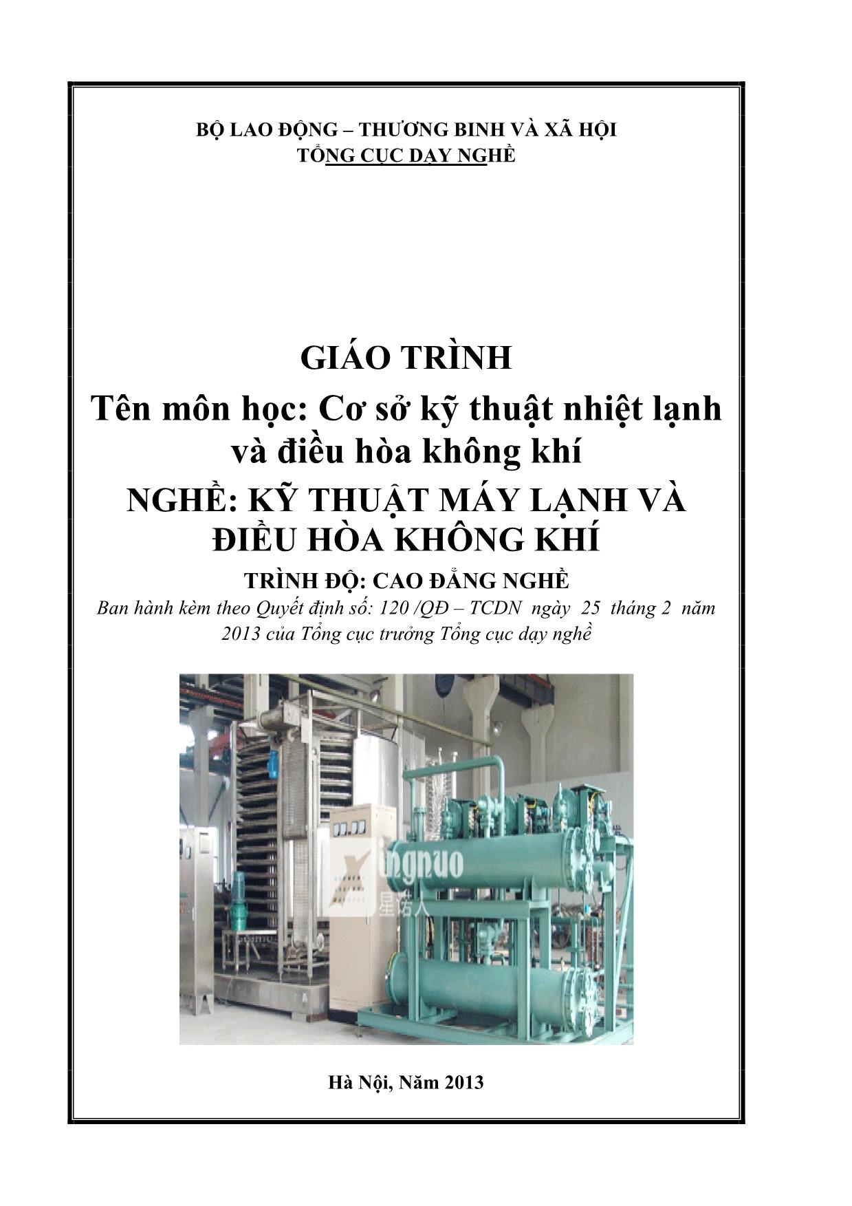 Giáo trình Mô đun Cơ sở kỹ thuật nhiệt lạnh và điều hòa không khí - Kỹ thuật máy lạnh và điều hòa không khí trang 1