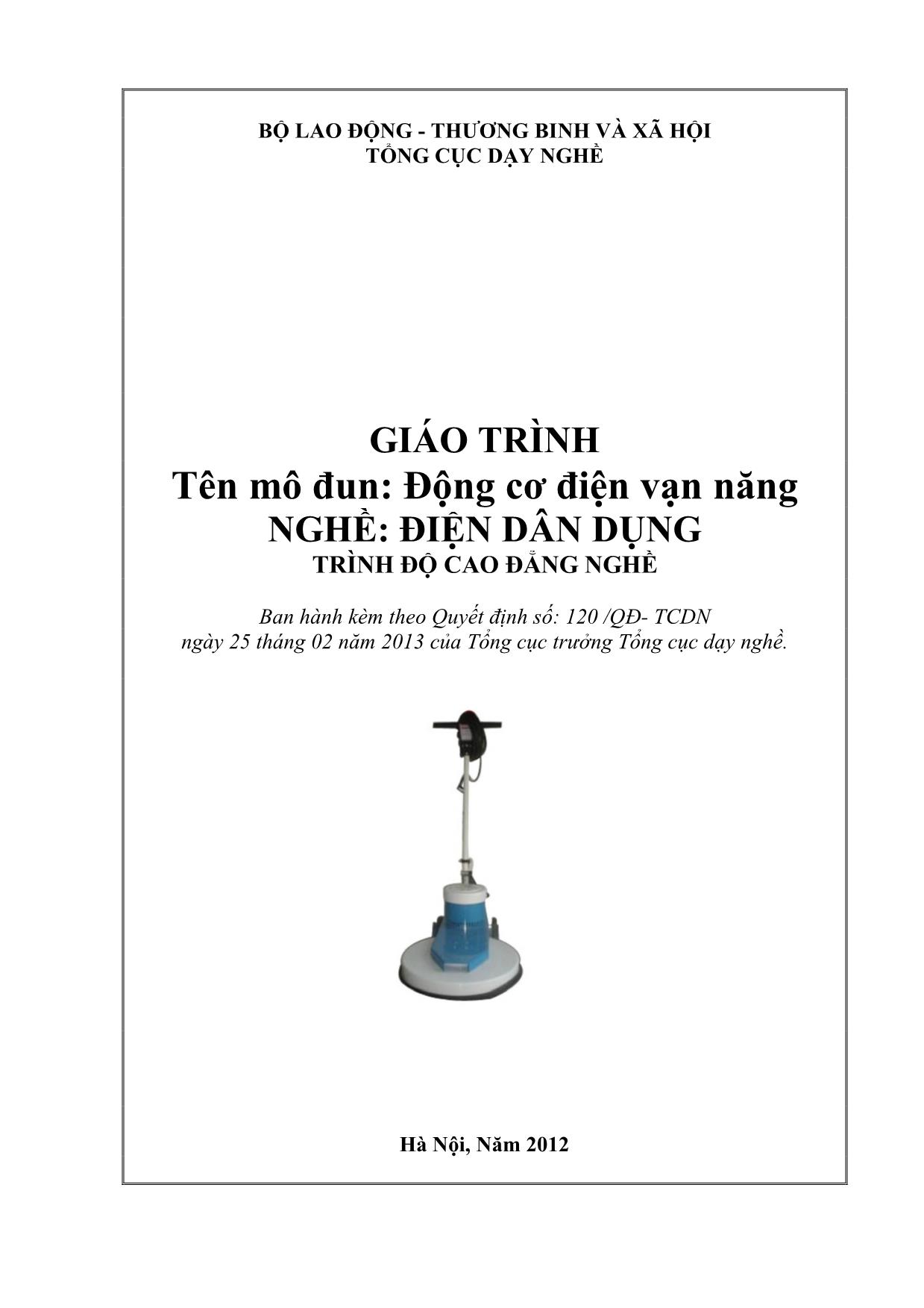 Giáo trình Mô đun Động cơ điện vạn năng - Điện dân dụng trang 1