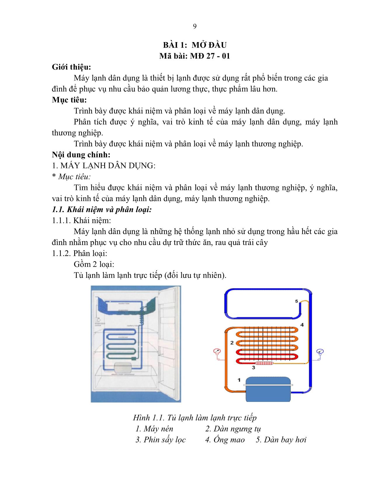 Giáo trình Mô đun Hệ thống máy lạnh dân dụng và thương nghiệp - Kỹ thuật máy lạnh trang 10