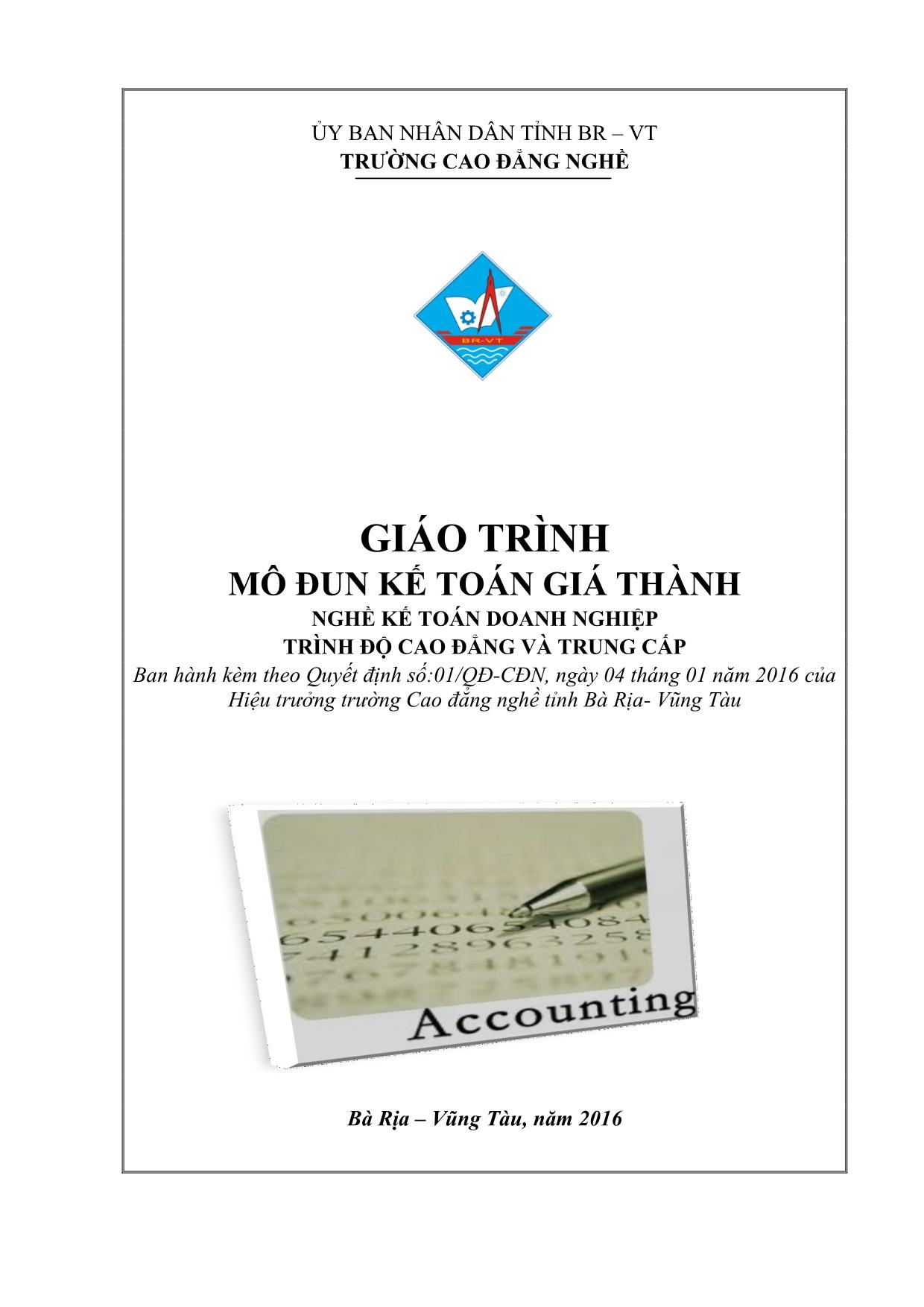 Giáo trình mô đun Kế toán giá thành trang 1