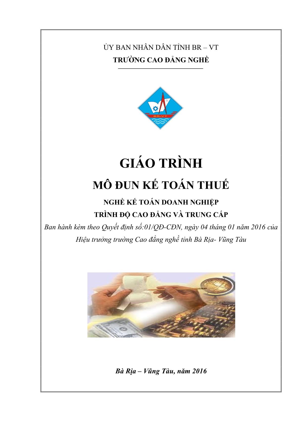 Giáo trình mô đun Kế toán thuế trang 1