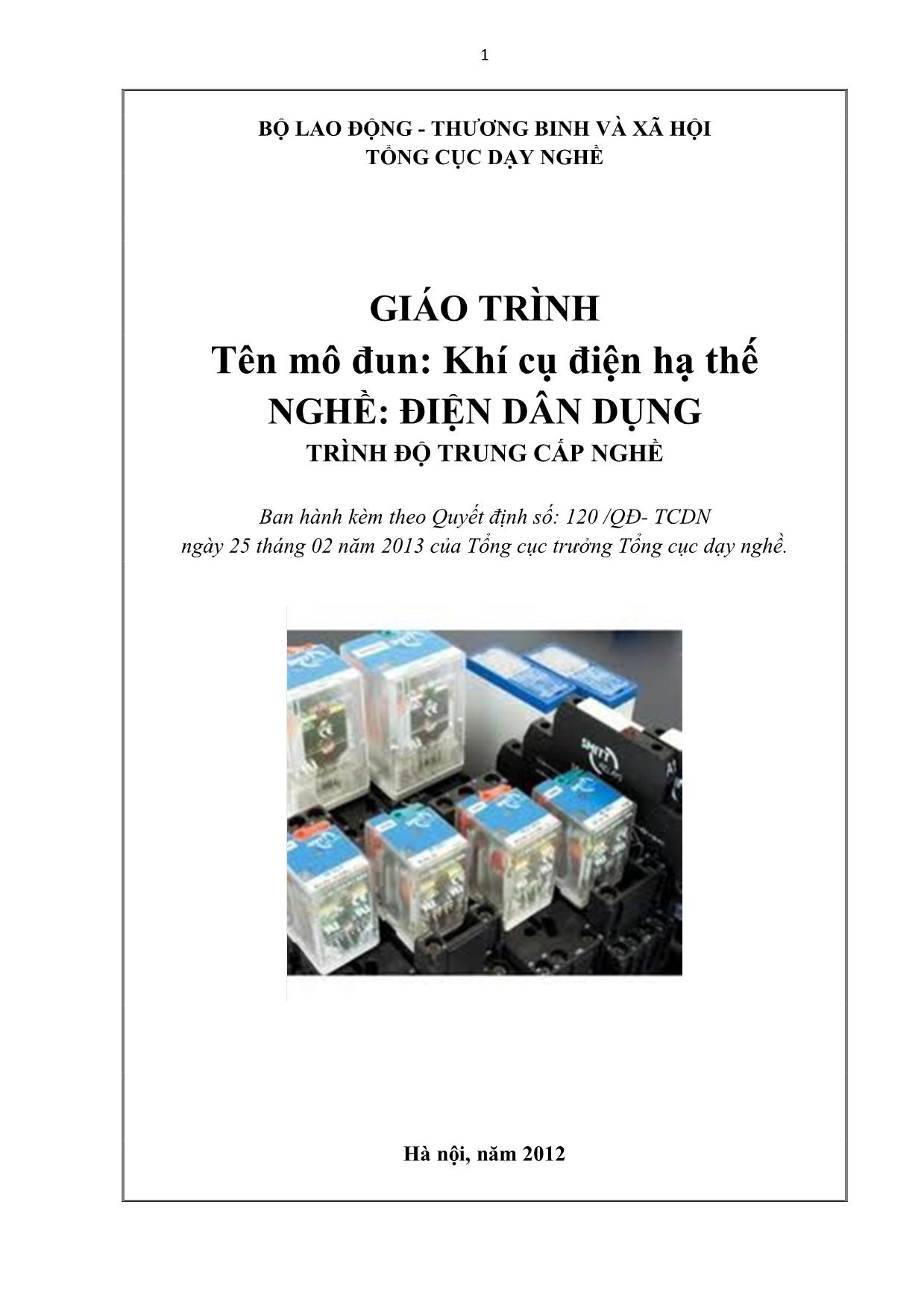 Giáo trình Mô đun Khí cụ điện hạ thế - Điện dân dụng trang 1