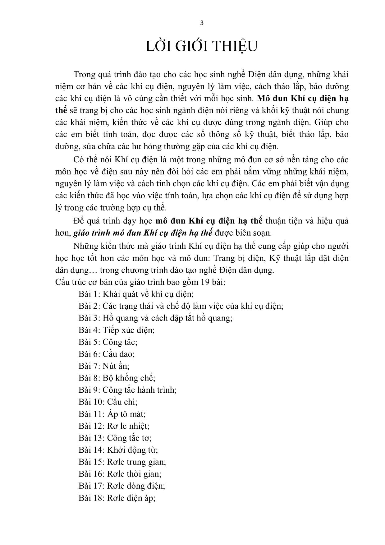 Giáo trình Mô đun Khí cụ điện hạ thế - Điện dân dụng trang 3