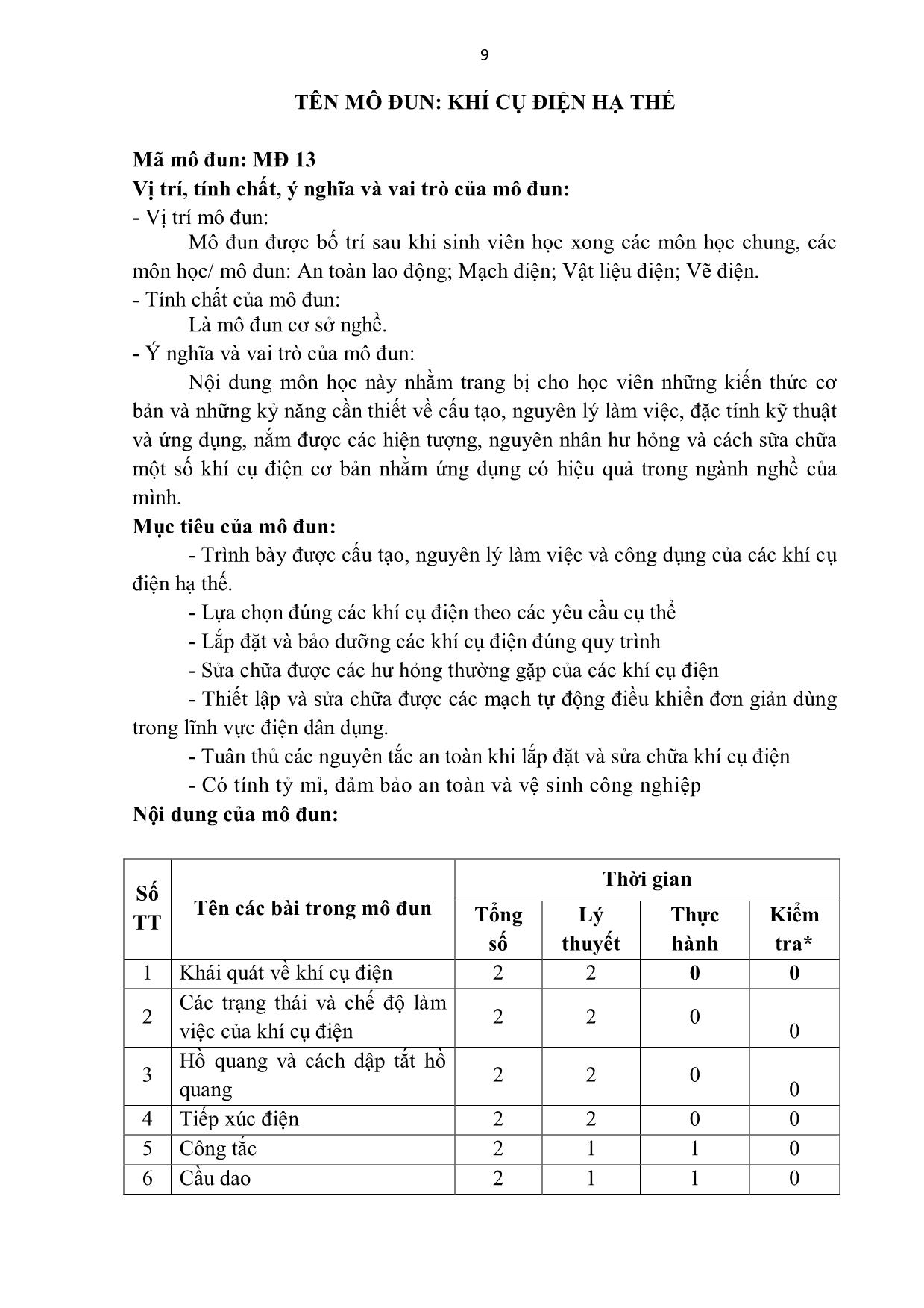 Giáo trình Mô đun Khí cụ điện hạ thế - Điện dân dụng trang 9