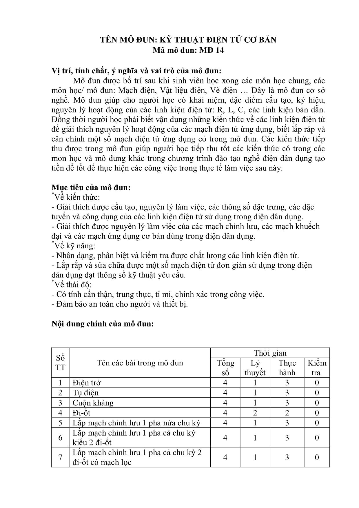 Giáo trình Mô đun Kỹ thuật điện tử cơ bản - Điện dân dụng trang 10