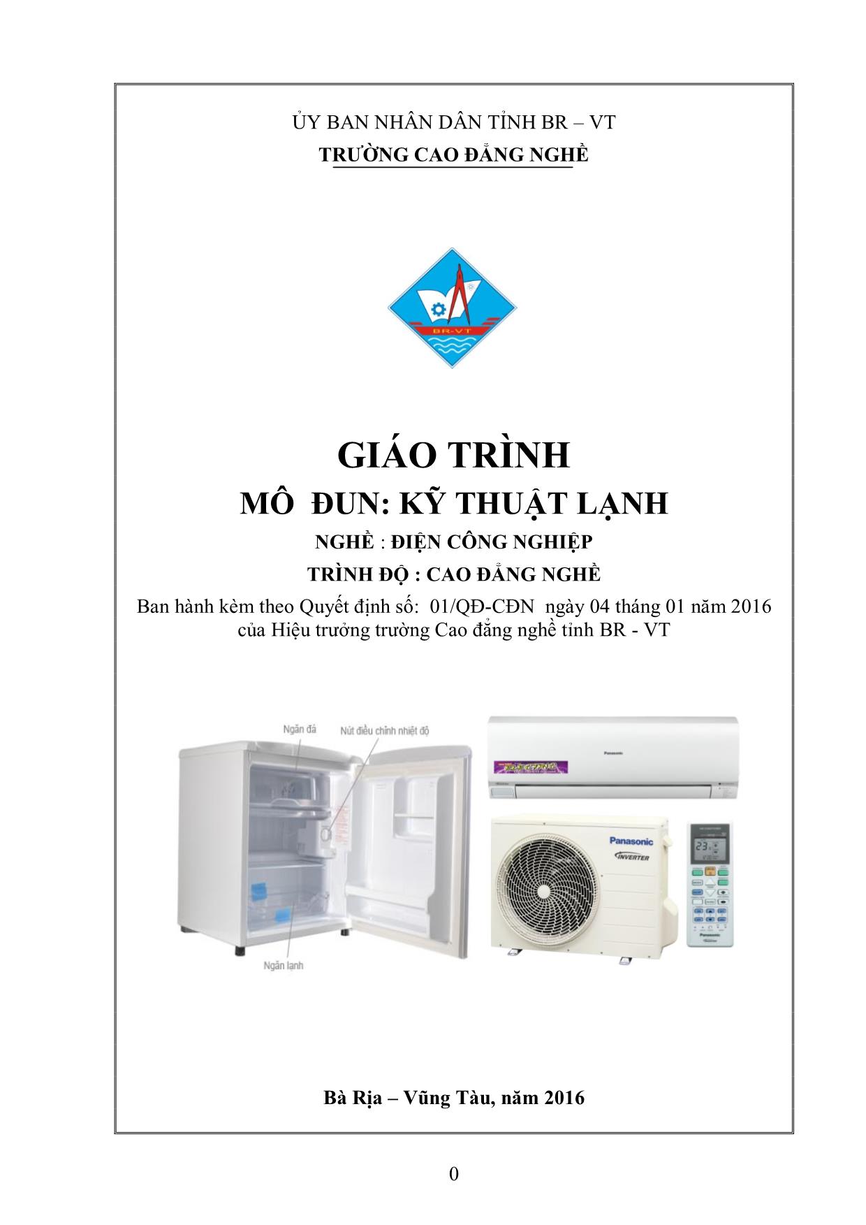 Giáo trình Mô đun Kỹ thuật lạnh - Điện công nghiệp trang 1