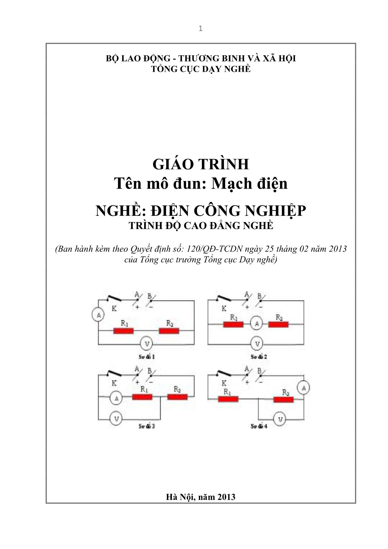 Giáo trình Mô đun Mạch điện - Điện công nghiệp trang 1